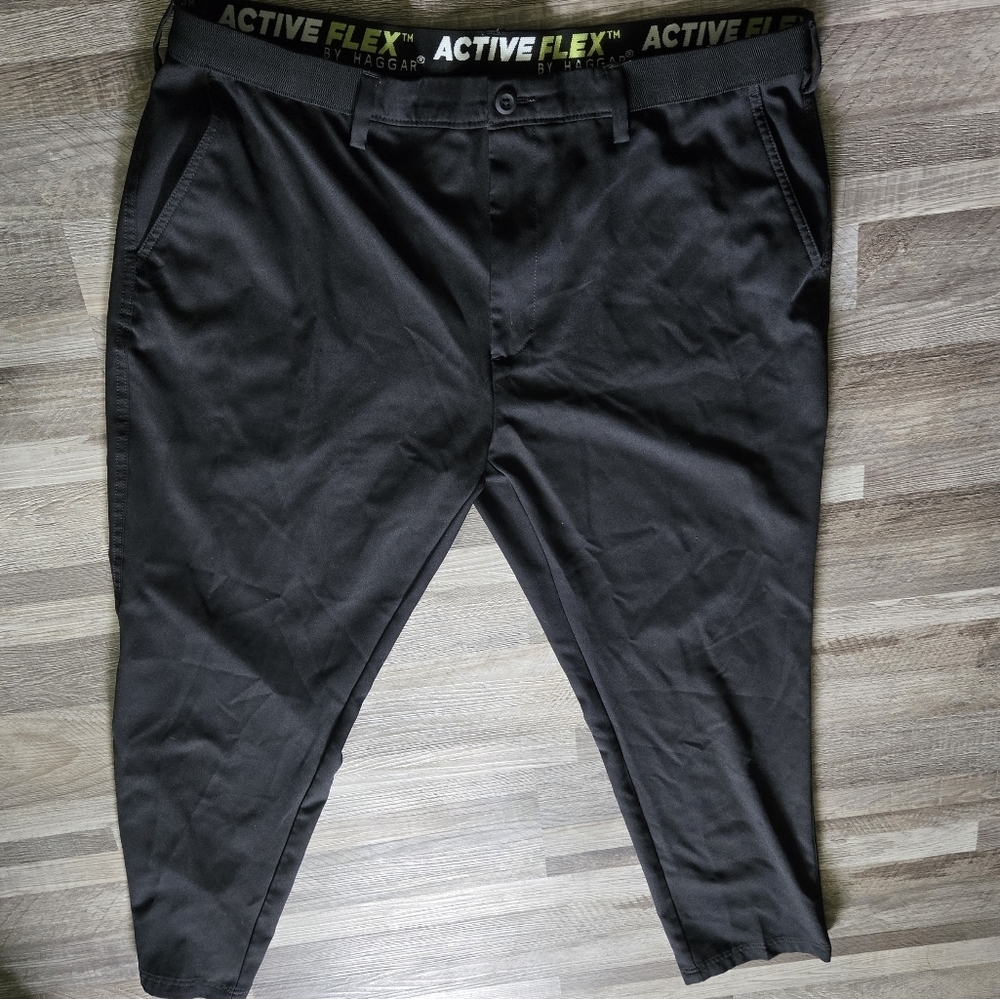 Haggar XL Black Active Flex Tech Performance Trousers Straight Fit